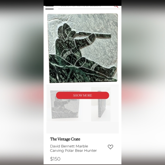 David Bernett Signed Carved Green Marble Sculpture "Inuit Hunter"  7" X 7" COA - Picture 10 of 11